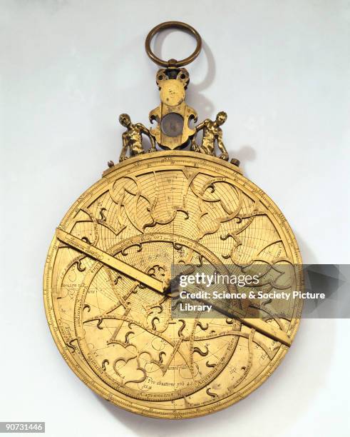 This unsigned brass astrolabe is attributed to Gualterus Arsenius, a Flemish instrument maker from Louvain, Belgium. An astrolabe is in essence a...