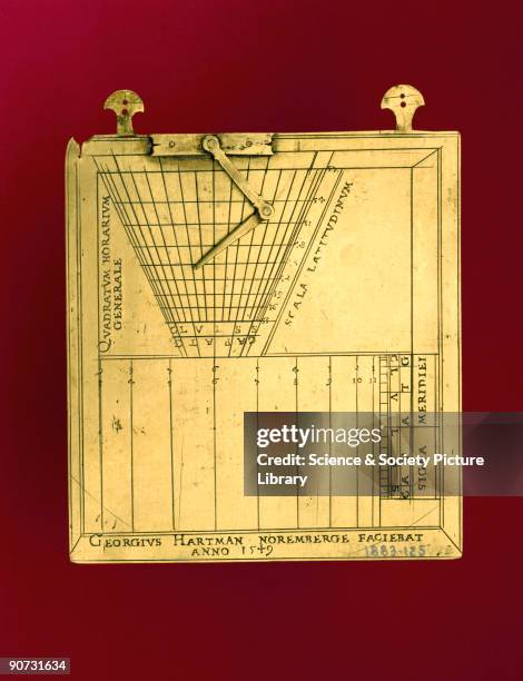 This electrotype copy of rectangular horary quadrant was made by Georg Hartmann in Nuremberg, Germany. Horary quadrants were used for finding local...