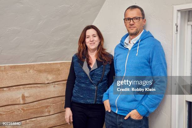 Molly Thompson, and film producer John Battsek from the film 'Studio 54' pose for a portrait in the YouTube x Getty Images Portrait Studio at 2018...