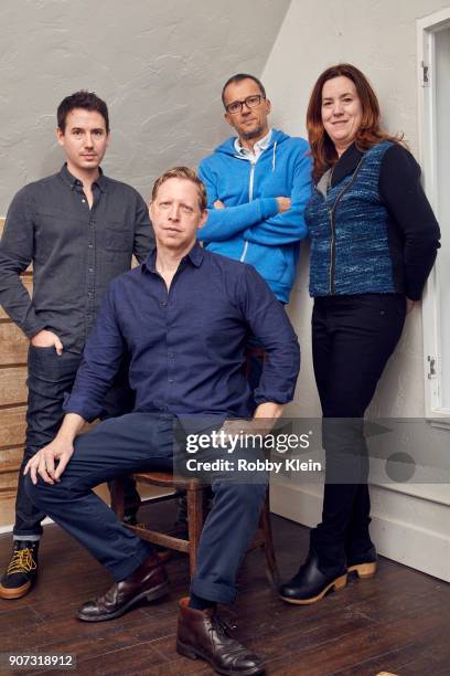 Film Producer Corey Reeser, Director Matt Tyrnauer, Film Producer John Battsek, and Molly Thompson from the film 'Studio 54' pose for a portrait in...