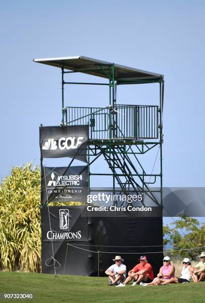 An empty Golf Channel camera tower during the second round of the PGA TOUR Champions Mitsubishi Electric Championship at Hualalai Golf Club on...