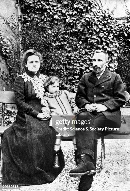 Photograph of Marie Curie , her husband Pierre and their daughter Irene. Marie and Pierre continued the work on radioactivity started by H Becquerel...