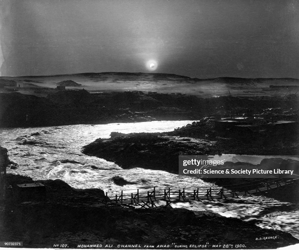Eclipse of the sun over the old Aswan Dam, Egypt, 28 May, 1900.