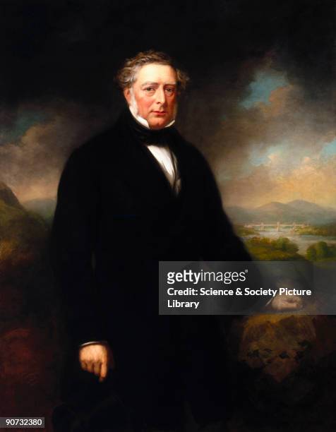 Oil on canvas portrait by John Lucas of Robert Stephenson , English engineer and the son of George Stephenson , whom he assisted with the survey of...
