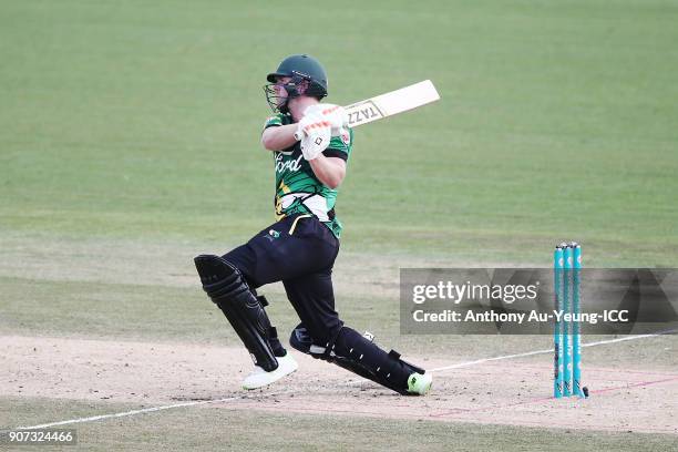 Bevan Small of the Stags bats during the Super Smash Grand Final match between the Knights and the Stags at Seddon Park on January 20, 2018 in...
