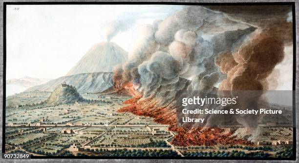 Hand-coloured etching by Peter Fabris after his own drawing and taken from from William Hamilton's study of Italian volcanoes, 'Campi Phlegraei' ....