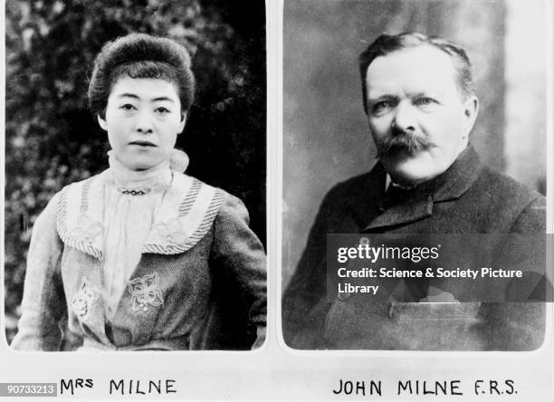 Signed photograph of Mr Milne and his wife. John Milne lived and worked in Tokyo, Japan and is regarded as the founding father of seismology. In 1876...