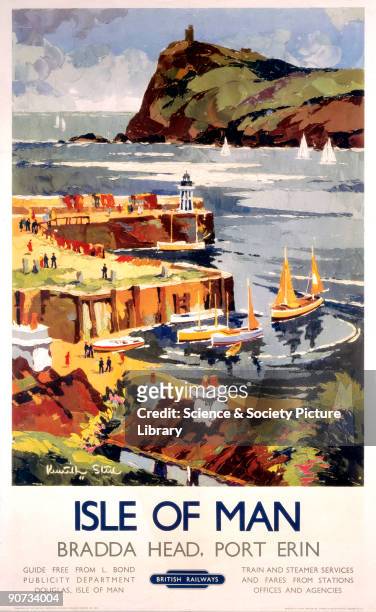 British Railways poster, showing Bradda Head, Port Erin. Artwork by Kenneth Steel.