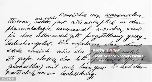 Handwritten paper by Paul Ehrlich , pioneer of haematology and immunology. Graduating from Leipzig in 1878, Ehrlich discovered the mast cells in...