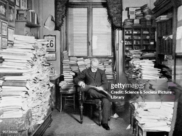 Paul Ehrlich , pioneer of haematology and immunology, pictured in his office. Graduating from Leipzig in 1878, Ehrlich discovered the mast cells in...