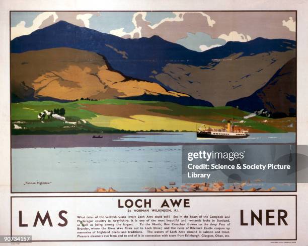 Poster produced for the London, Midland & Scottish Railway and the London & North Eastern Railway , promoting rail travel to Loch Awe in Argyllshire....