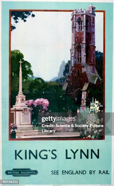 Poster produced for British Railways to promote rail travel to King�s Lynn, Norfolk. The poster shows one of the town�s colossal spires rising into...