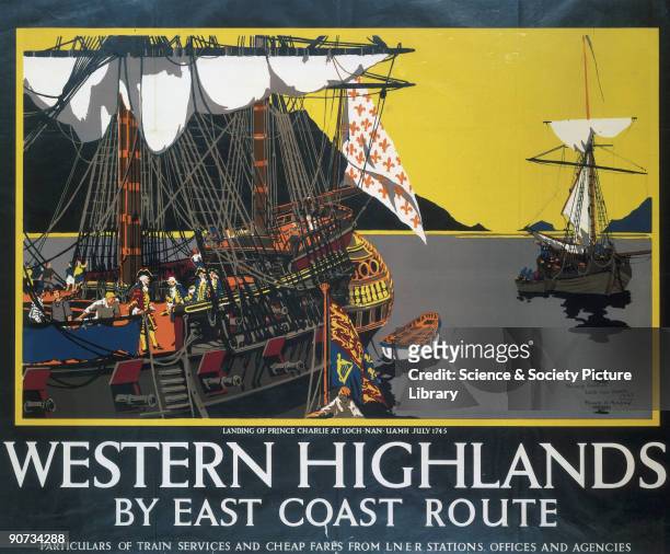 Poster produced for London & North Eastern Railway to promote rail travel to the Western Highlands of Scotland. The poster shows a historical view of...