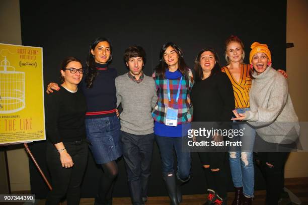 Joanne Gieger, Jessica Sanders, Simon Helberg, Eva Flodstrom, Shannon Gibson, and Louise Shore pose for a photo at Firewood on January 19, 2018 in...