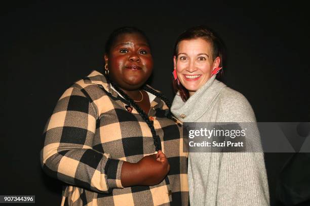 Gabourey Sidibe and Amy Emmerich pose for a photo at the Refinery29 and TNT Shatterbox Anthology Season 2 Sundance Premiere Party Firewood on January...