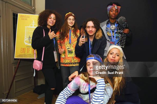 Jules Lorenzo, Raechelle Vinberg, Alex Cooper, Kabrina Adams, Nina Moran, and Crystal Moselle of Skate Kitchen pose for a photo at Refinery29 and TNT...