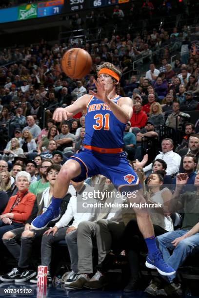 Ron Baker of the New York Knicks handles the ball against the Utah Jazz on January 19, 2018 at vivint.SmartHome Arena in Salt Lake City, Utah. NOTE...