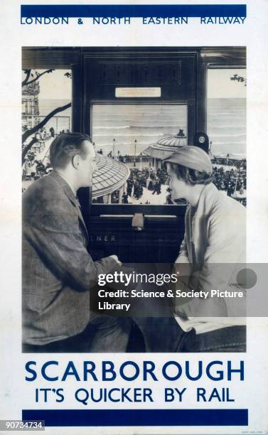 Poster produced for the London & North Eastern Railway to promote train services to Scarborough in North Yorkshire. The poster shows a photograph of...