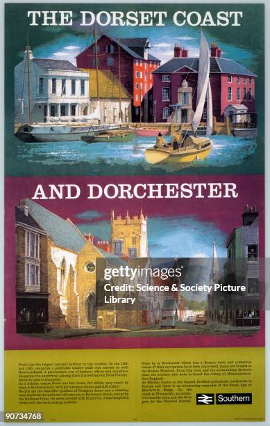 The Dorset Coast and Dorchester' by Lander. The Dorset Coast and Dorchester' by Lander. British Rail poster showing Poole Harbour and Dorchester.