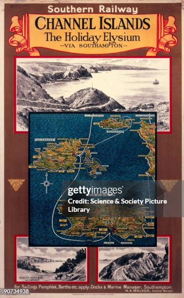 Channel Islands - The Holiday Elysium', SR poster, 1924. Poster produced for the Southern Railway , promoting sailings to the Channel Islands, via...