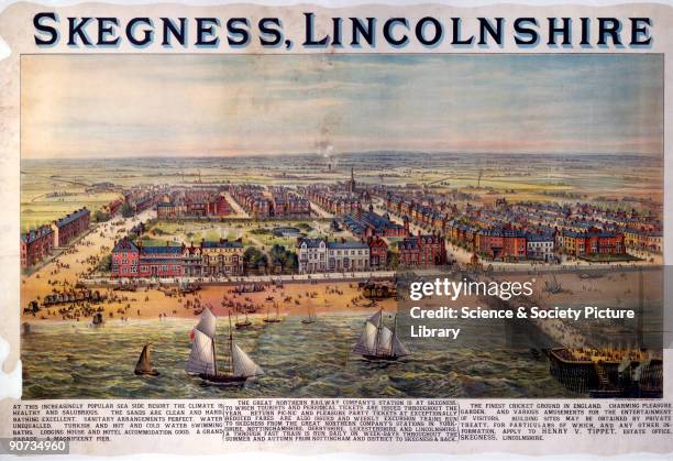 Great Northern Railway poster showing the town, beach and pier.