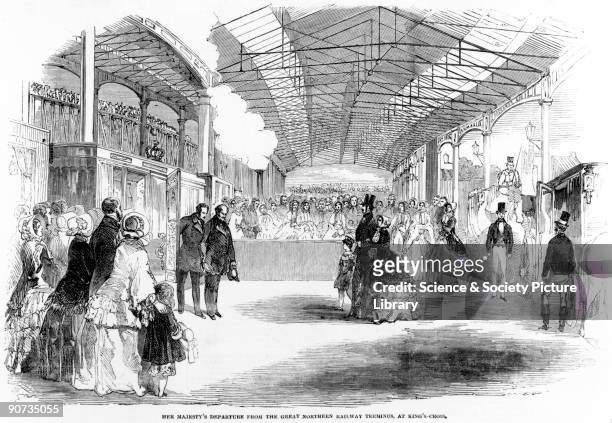 Plate taken from the 'Illustrated London News' showing Queen Victoria's departure from the Great Northern Railway terminus. The only child of George...