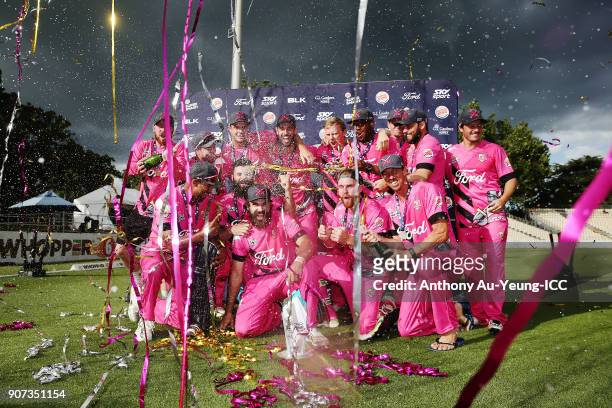 Dean Brownlie of the Knights celebrates with the team after winning the Super Smash Grand Final match between the Knights and the Stags at Seddon...