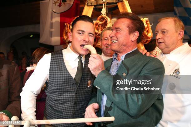 Andreas Gabalier and Arnold Schwarzenegger during the 27th Weisswurstparty at Hotel Stanglwirt on January 19, 2018 in Going near Kitzbuehel Austria.