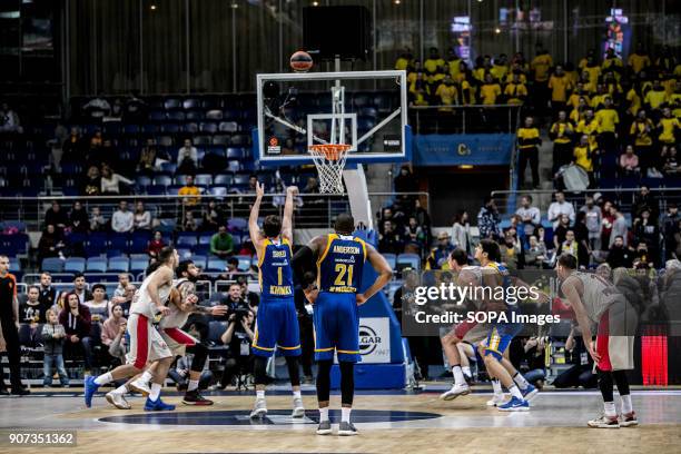 Alexei Shved of Moscow Khimki at the free throw line during the 2017/2018 Turkish Airlines EuroLeague Regular Season Round 19 game between Khimki...