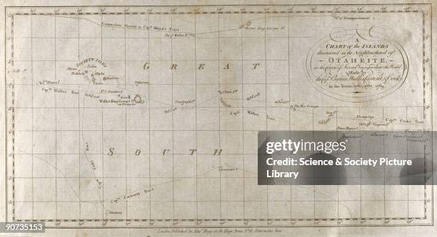 Chart of the islands of Otaheite , showing the route of Captain Cook's first voyage to the South Pacific . From �Complete History of Captain Cook's...