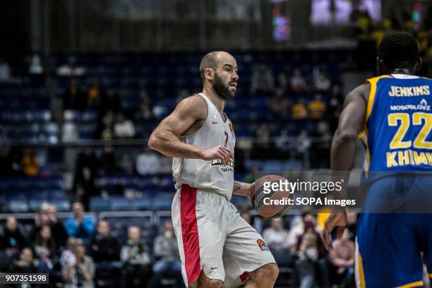Vassilis Spanoulis of Olympiacos in action during 2017/2018 Turkish Airlines EuroLeague Regular Season Round 19 game between Khimki Moscow Region and...