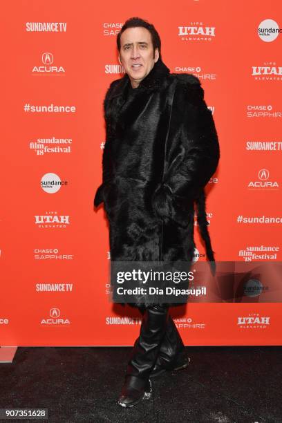 Actor Nicolas Cage attends the "Mandy" Premiere during the 2018 Sundance Film Festival at Park City Library on January 19, 2018 in Park City, Utah.