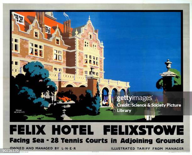 Poster produced for London & North Eastern Railway to promote rail travel to the coastal resort of Felixstowe in Suffolk. The poster shows a view of...