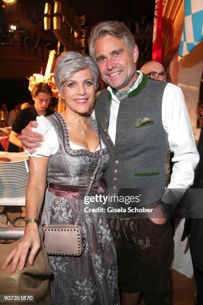 Birgit Schrowange and her boyfriend Frank Spothelfer during the 27th Weisswurstparty at Hotel Stanglwirt on January 19, 2018 in Going near Kitzbuehel...