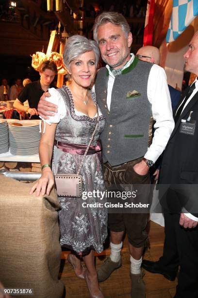 Birgit Schrowange and her boyfriend Frank Spothelfer during the 27th Weisswurstparty at Hotel Stanglwirt on January 19, 2018 in Going near Kitzbuehel...