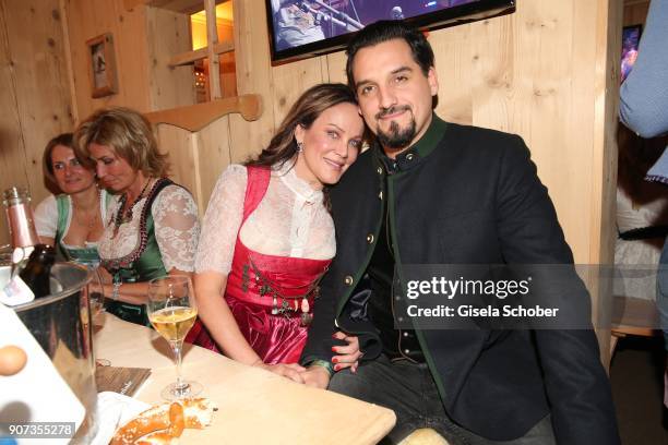 Sonja Kirchberger and her boyfriend Daniel during the 27th Weisswurstparty at Hotel Stanglwirt on January 19, 2018 in Going near Kitzbuehel Austria.
