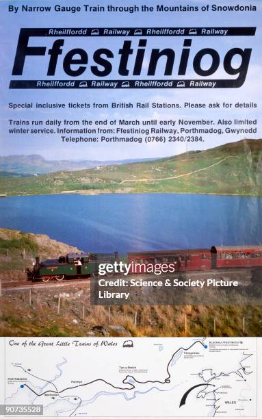 By Narrow Gauge Train through the Mountains of Snowdonia�; poster produced for the Ffestiniog Railway to advertise their services through the...