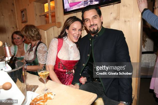 Sonja Kirchberger and her boyfriend Daniel during the 27th Weisswurstparty at Hotel Stanglwirt on January 19, 2018 in Going near Kitzbuehel Austria.
