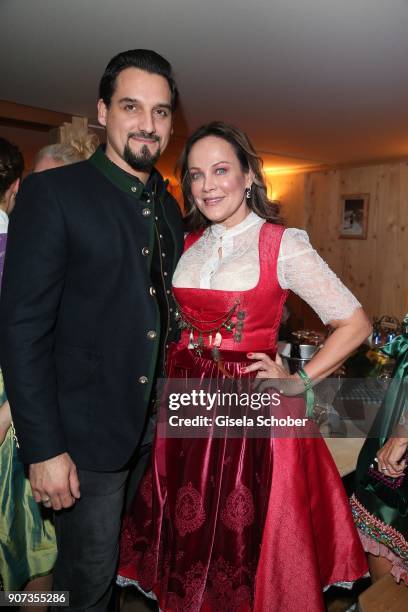 Sonja Kirchberger and her boyfriend Daniel during the 27th Weisswurstparty at Hotel Stanglwirt on January 19, 2018 in Going near Kitzbuehel Austria.