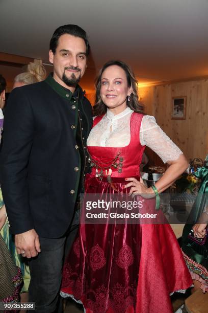 Sonja Kirchberger and her boyfriend Daniel during the 27th Weisswurstparty at Hotel Stanglwirt on January 19, 2018 in Going near Kitzbuehel Austria.