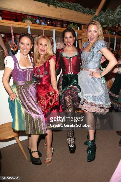 Elisabeth Hauser, fashion designer Sonja Kiefer, Lola Paltinger, Lilly zu Sayn-Wittgenstein-Berleburg during the 27th Weisswurstparty at Hotel...