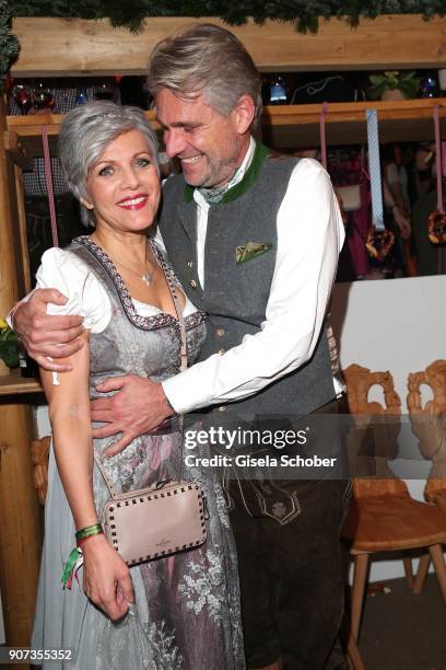 Birgit Schrowange and her boyfriend Frank Spothelfer during the 27th Weisswurstparty at Hotel Stanglwirt on January 19, 2018 in Going near Kitzbuehel...