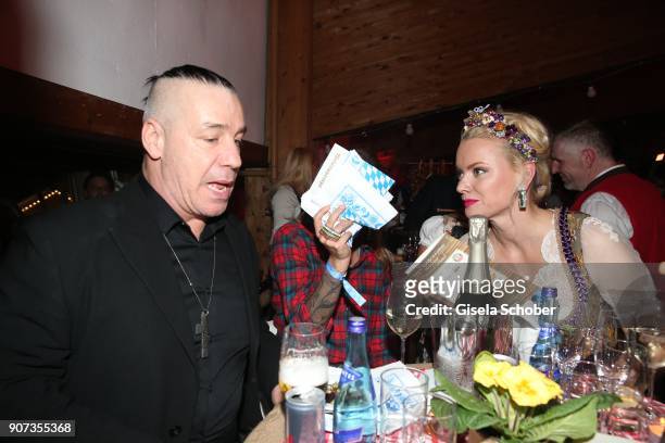 Singer of Rammstein, Till Lindemann, Sophia Thomalla, Franziska Knuppe during the 27th Weisswurstparty at Hotel Stanglwirt on January 19, 2018 in...