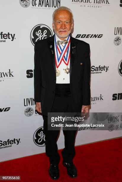Buzz Aldrin attends the 15th Annual Living Legends of Aviation Awards held at The Beverly Hilton Hotel on January 19, 2018 in Beverly Hills,...