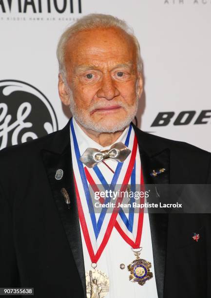 Buzz Aldrin attends the 15th Annual Living Legends of Aviation Awards held at The Beverly Hilton Hotel on January 19, 2018 in Beverly Hills,...