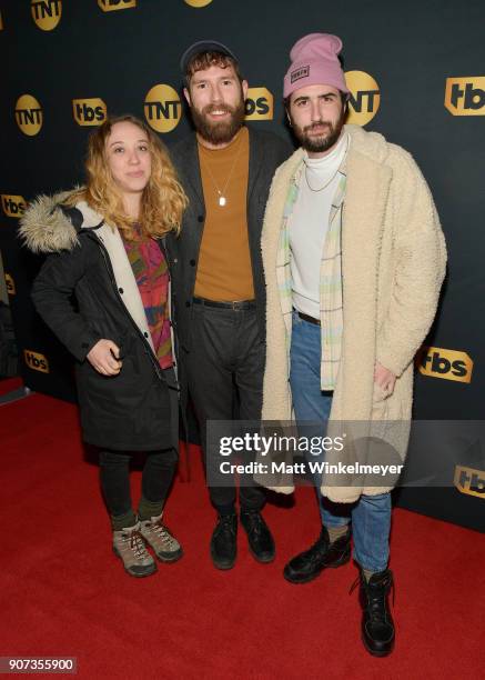 Actor Clare McNulty and Writers Charles Rogers and Jordan Firstman attend the TNT And TBS Lodge during Sundance at Firewood on January 19, 2018 in...