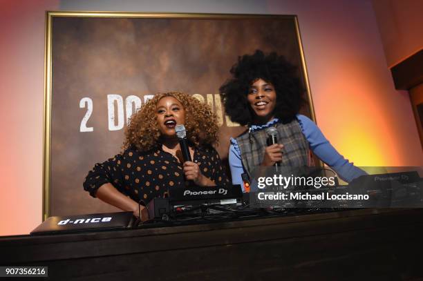 Actors Phoebe Robinson and Jessica Williams speak at HBO's "2 Dope Queens" Winter Soiree during Sundance at Riverhorse On Main on January 19, 2018 in...