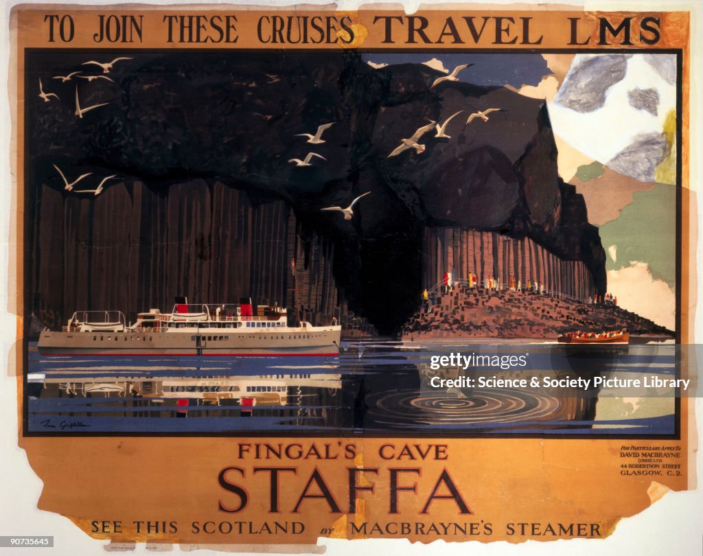 Fingals Cave, Staffa, LMS poster, c 1930s.