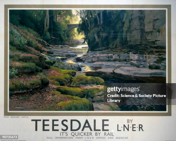 Poster produced for the London & North Eastern Railway promoting Teesdale. Artwork by Ernest William Haslehurst .