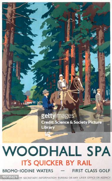 Poster produced for London & North Eastern Railway to promote rail travel to Lincolnshire, showing a scene at Woodhall Spa. Artwork by Frank Newbould...